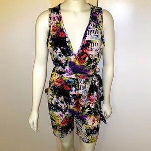 Graphs Print Romper w/ Belt